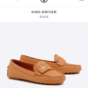 Tory Burch - Kira leather driver with gold hardware - Tan, Size 10